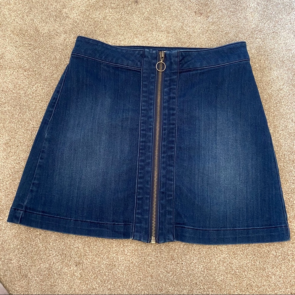 Blue zip up jean skirt
